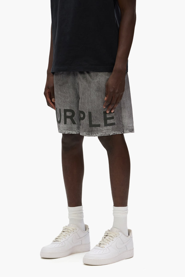 Purple Brand Faux Denim Wordmark All Around Shorts Gray