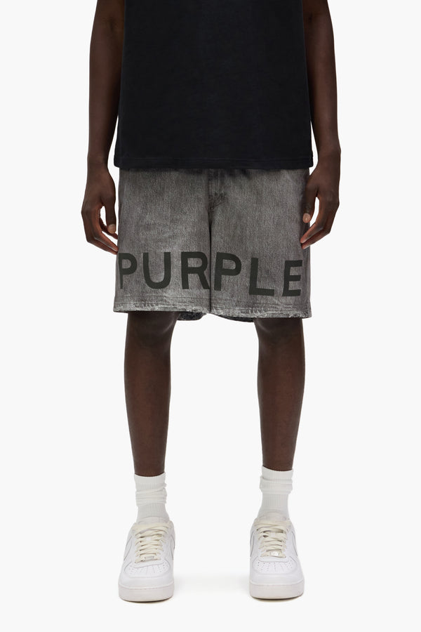 purple brand Faux Denim Wordmark All Around Shorts Gray