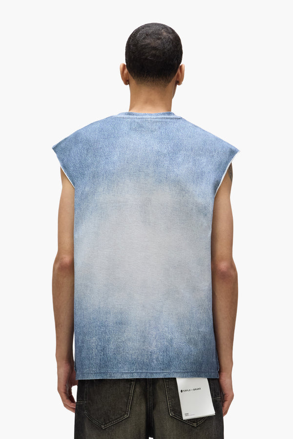 Purple Brand Faux Denim Wordmark Tank Top Mid Indigo