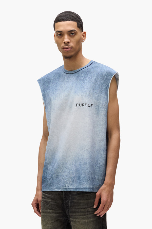 Purple Brand Faux Denim Wordmark Tank Top Mid Indigo