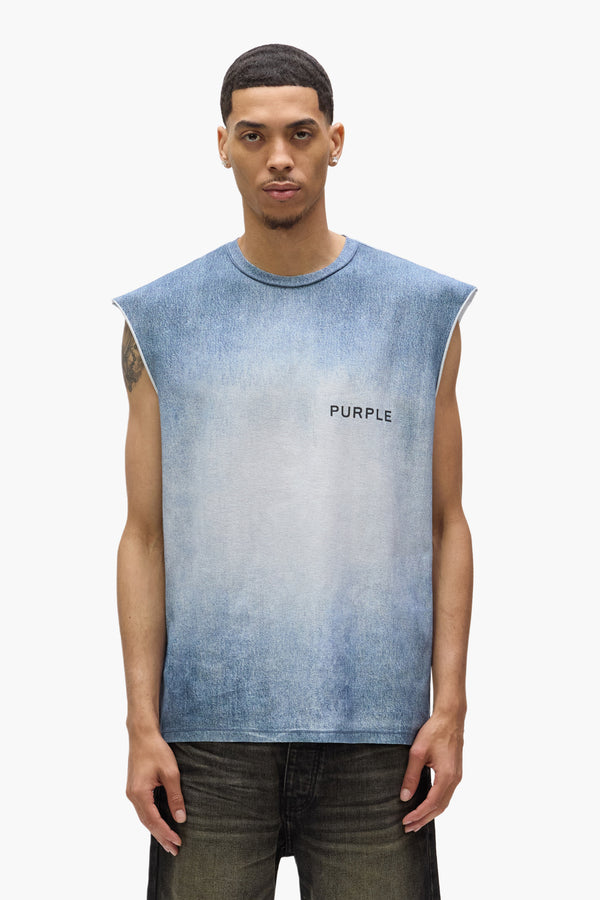 purple brand Faux Denim Wordmark Tank Top Mid Indigo