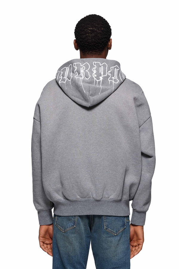 Purple Brand Gothic Wordmark Drip Zip Up Hoodie Gray