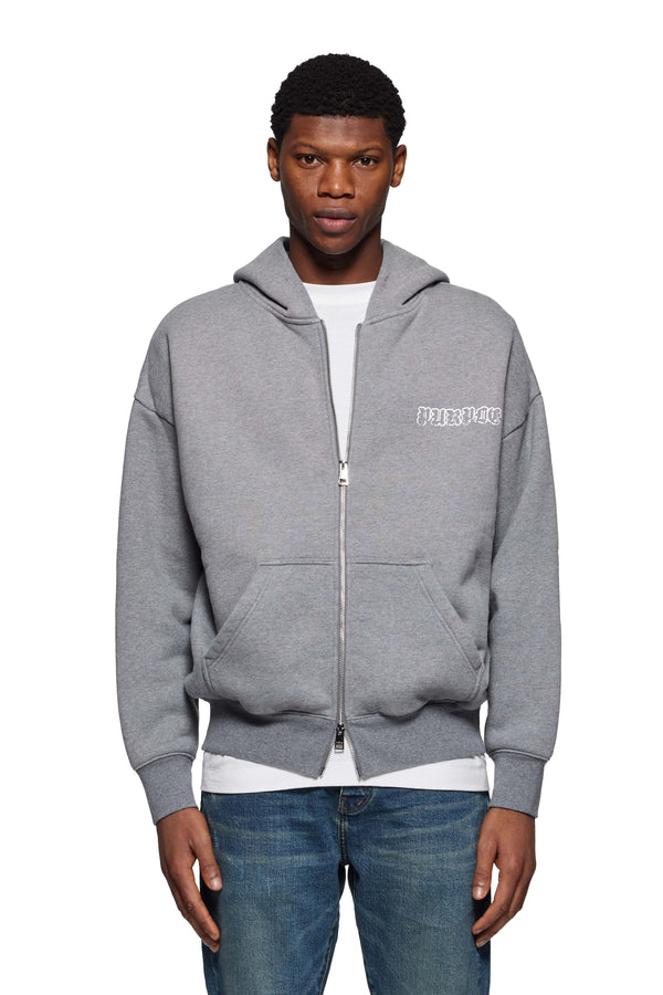 purple brand Gothic Wordmark Drip Zip Up Hoodie Gray