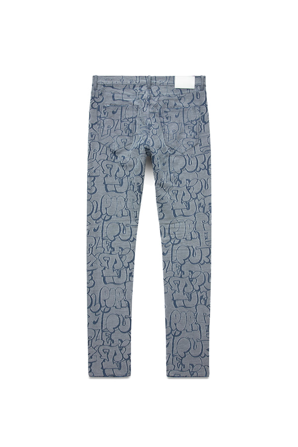 Purple Brand P001 LOW RISE SKINNY JEAN - White Terry Graffiti Tag Laser Light Indigo