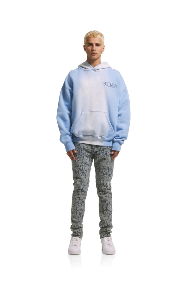 Purple Brand P001 LOW RISE SKINNY JEAN - White Terry Graffiti Tag Laser Light Indigo