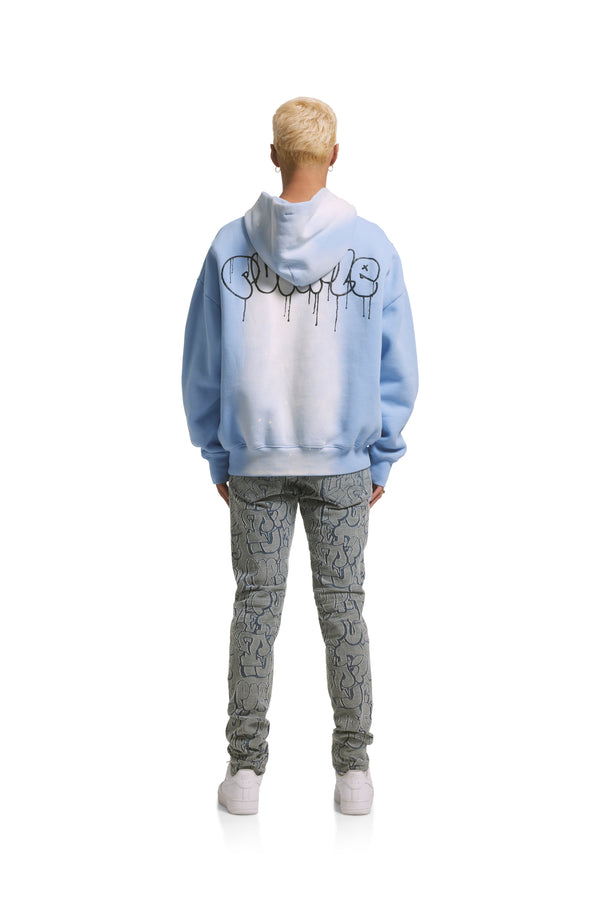 Purple Brand P001 LOW RISE SKINNY JEAN - White Terry Graffiti Tag Laser Light Indigo