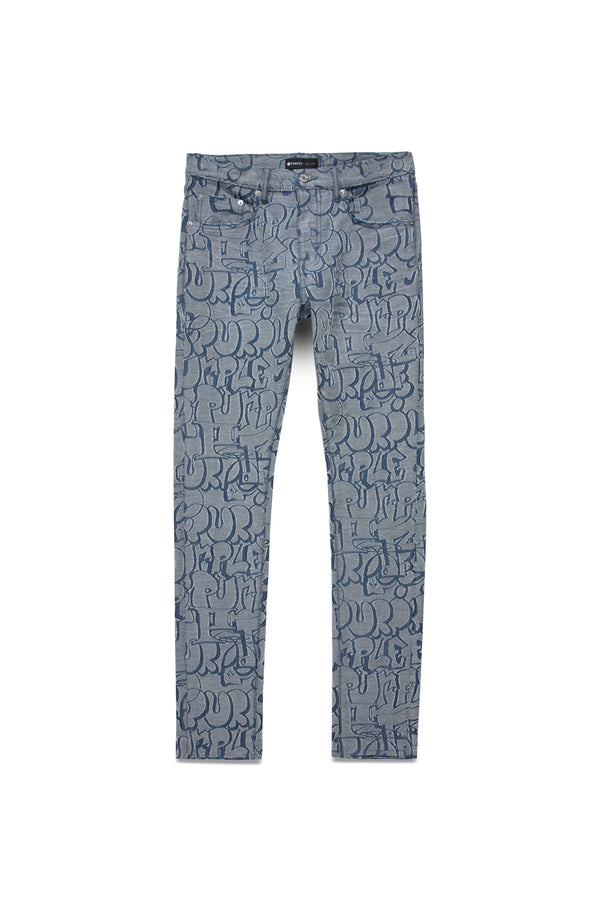 Purple Brand P001 LOW RISE SKINNY JEAN - White Terry Graffiti Tag Laser Light Indigo
