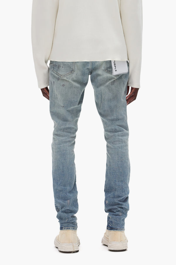 Purple Brand P001 Worn Indigo Slashed Paint Light Indigo