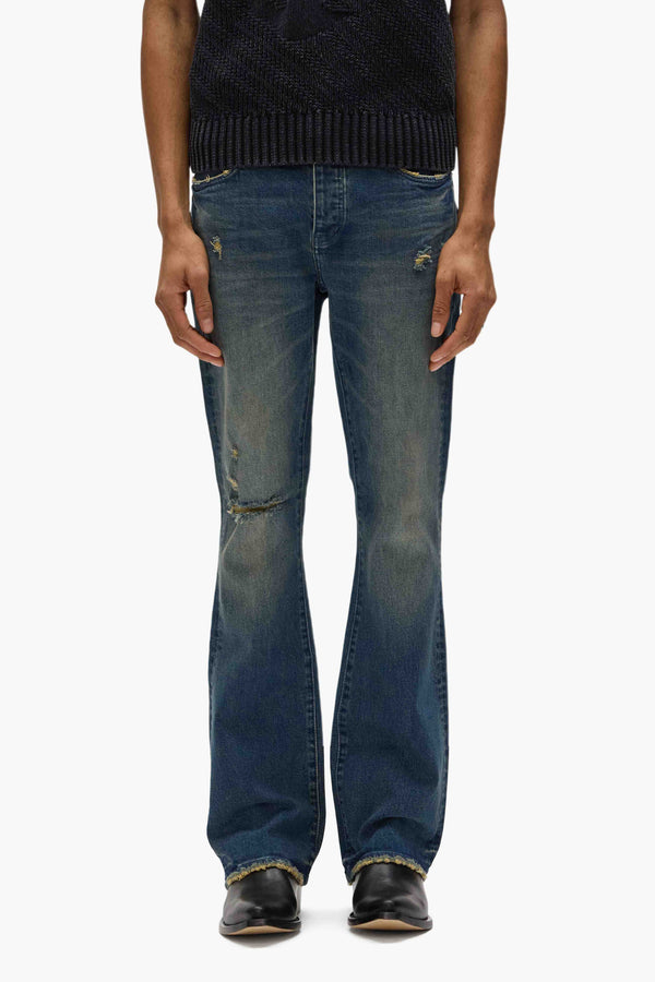 purple brand P004 Alloy Distressed Flare Mid Indigo