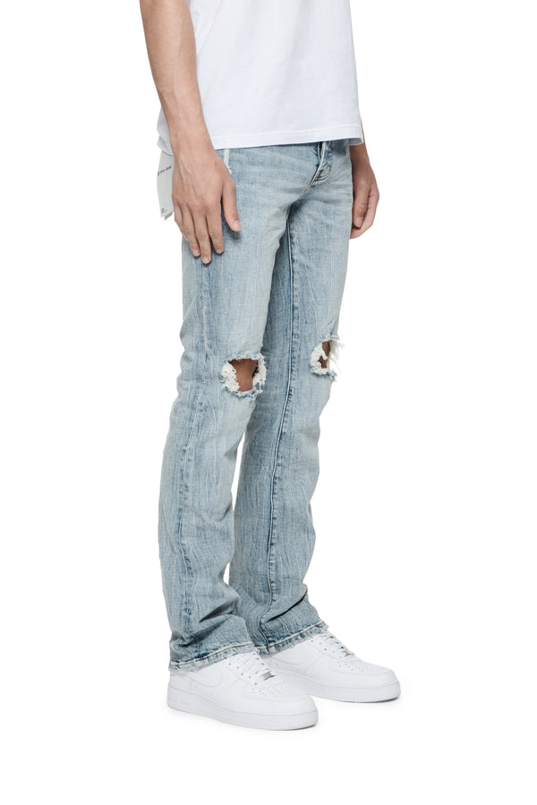 Purple Brand P004 Light Indigo Knee Blowout Flare Jeans