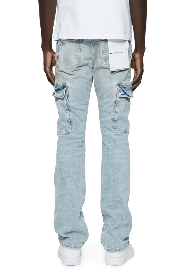 Purple Brand P004 Worn Light Indigo Flare Cargos Light Indigo
