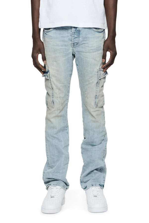 purple brand P004 Worn Light Indigo Flare Cargos Light Indigo