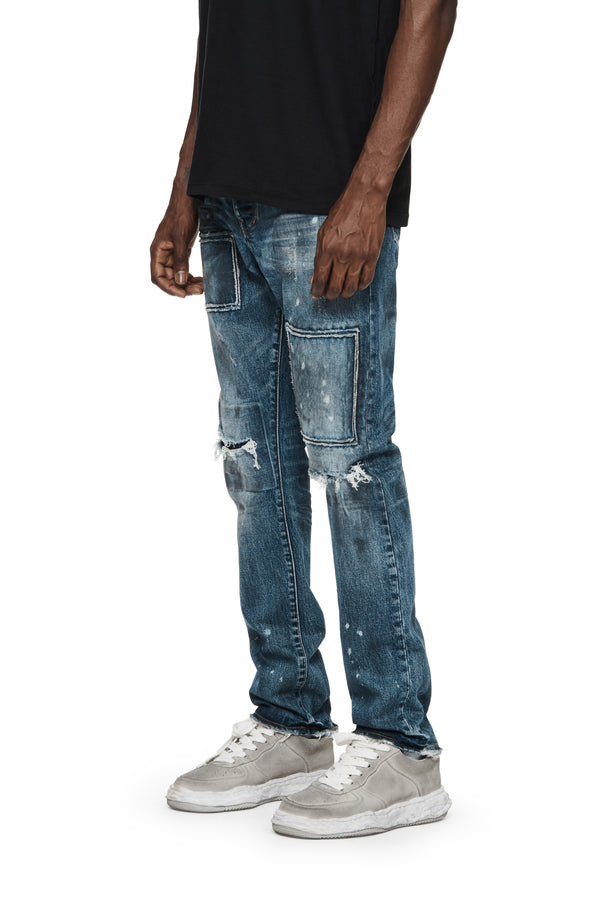 Purple Brand P005 STRAIGHT SLIM JEAN - Vintage Dirty Patch Mid Indigo