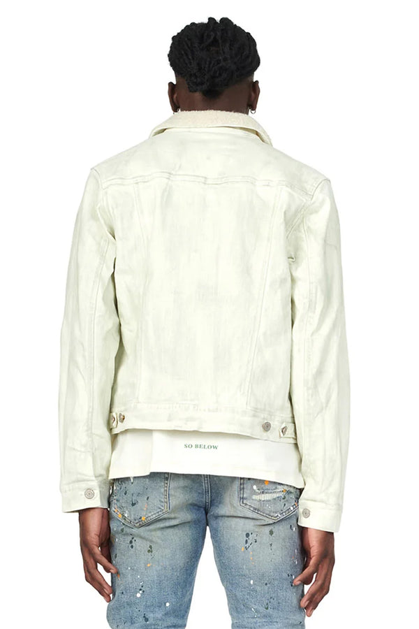 Purple Brand P007 DENIM TRUCKER JACKET - Sherpa Dirty White Light Indigo