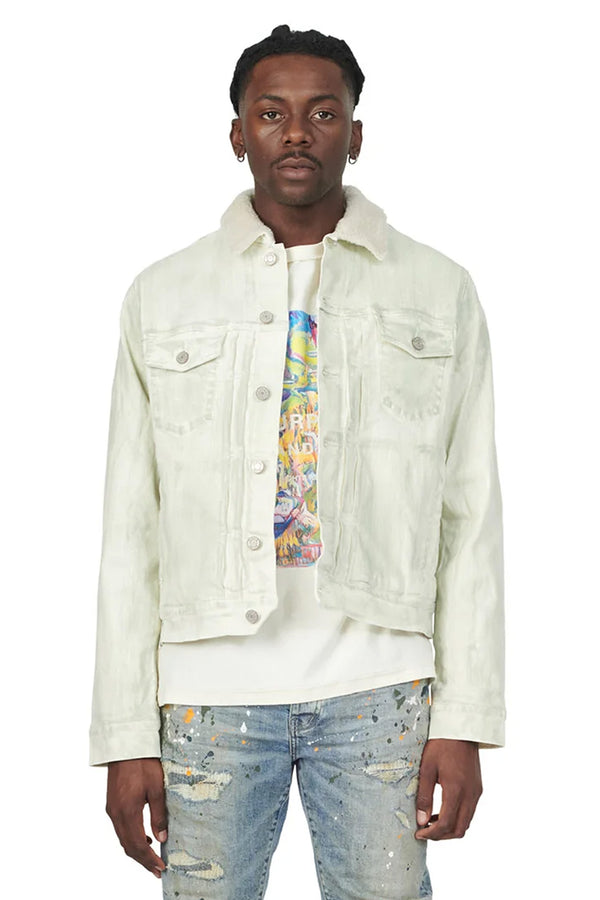 purple brand P007 DENIM TRUCKER JACKET - Sherpa Dirty White Light Indigo