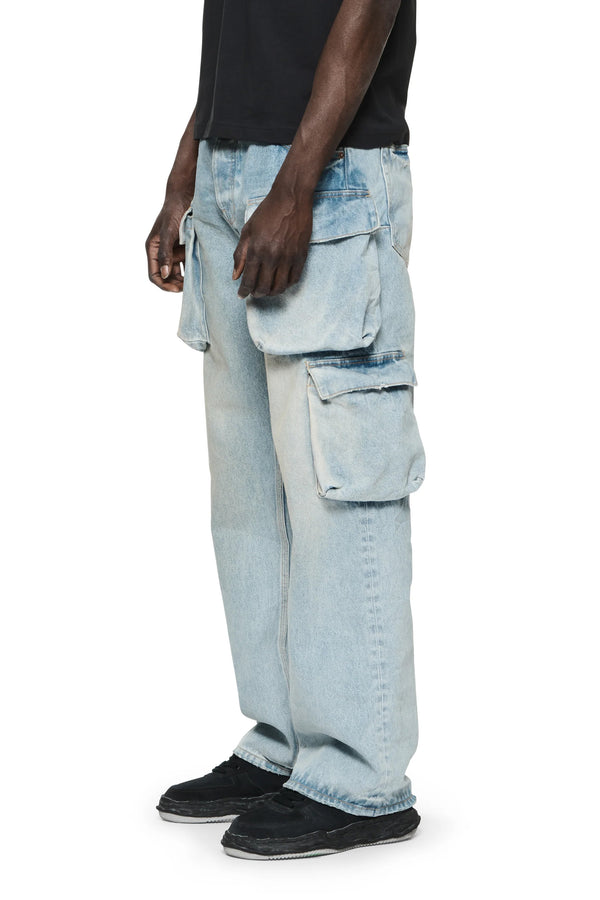 Purple Brand P018 Relaxed Double Cargo Light Indigo