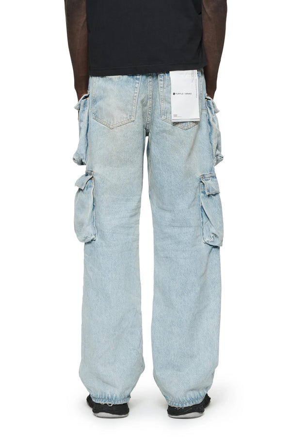 Purple Brand P018 Relaxed Double Cargo Light Indigo