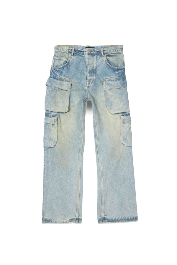 Purple Brand P018 Relaxed Double Cargo Light Indigo