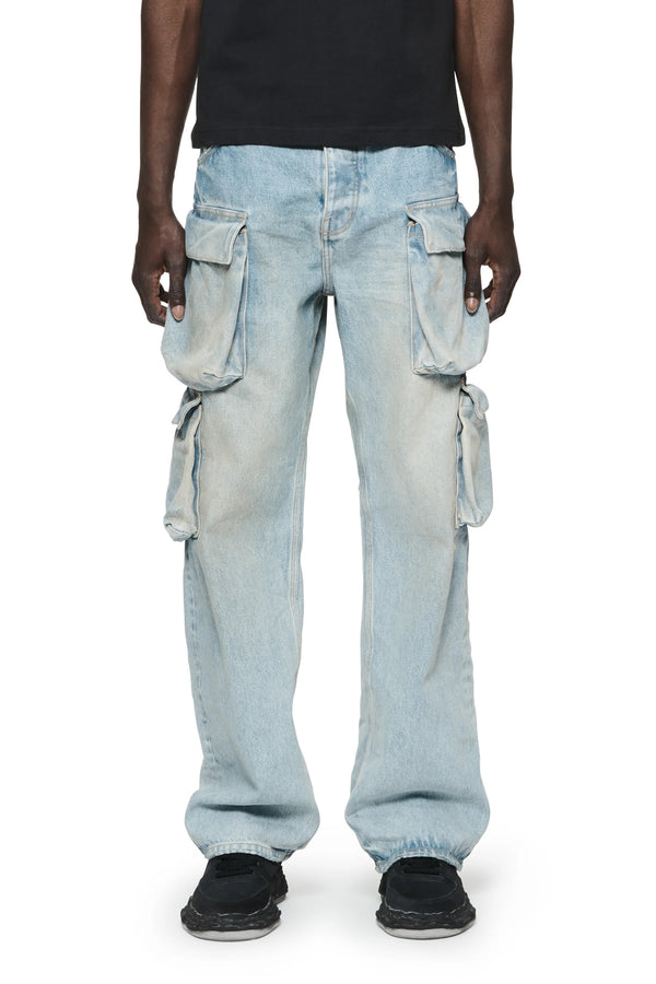 purple brand P018 Relaxed Double Cargo Light Indigo