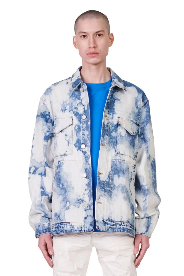 purple brand P031 DENIM CHORE JACKET - Indigo Two Tone Bleach Indigo Two Tone Bleach