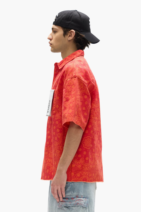 Purple Brand P035 Bandana Print Short Sleeve Shirt Red