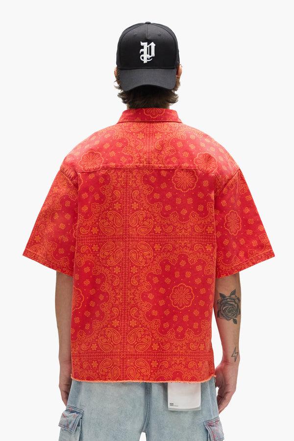 Purple Brand P035 Bandana Print Short Sleeve Shirt Red