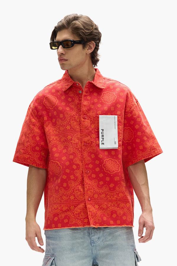 Purple Brand P035 Bandana Print Short Sleeve Shirt Red