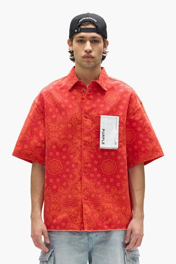 purple brand P035 Bandana Print Short Sleeve Shirt Red