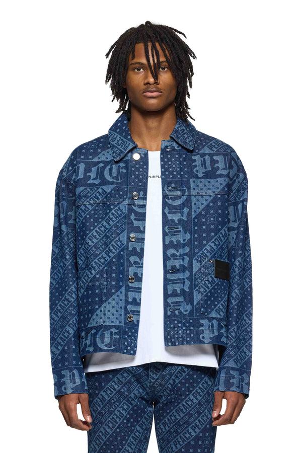 purple brand P042 Chore Jacket Laser Flag Mid Indigo