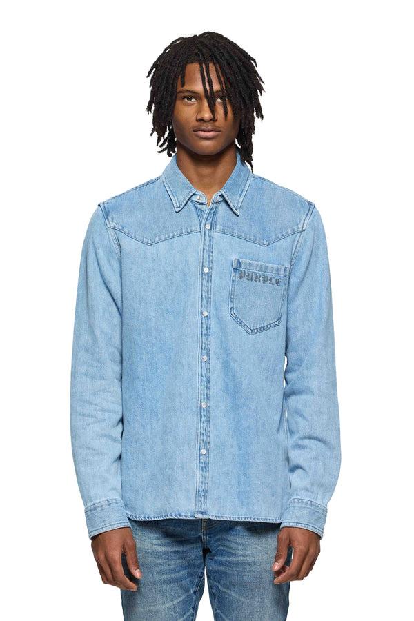 purple brand P054 Long Sleeve Western Shirt Light Indigo
