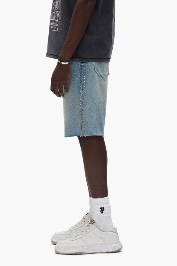 Purple Brand P059 Basalt Rhinestone Shorts Light Indigo