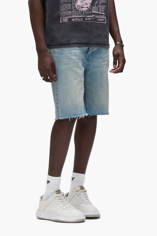 Purple Brand P059 Basalt Rhinestone Shorts Light Indigo