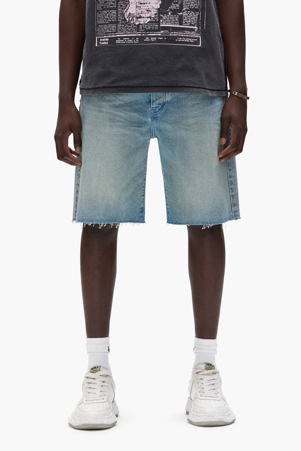 purple brand P059 Basalt Rhinestone Shorts Light Indigo