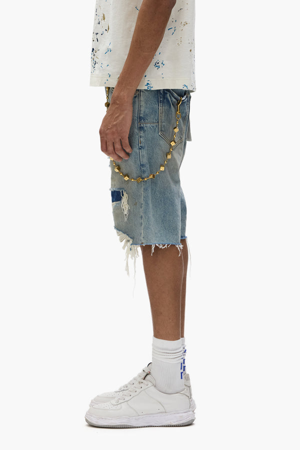 Purple Brand P059 Distressed Patch Shorts Light Indigo