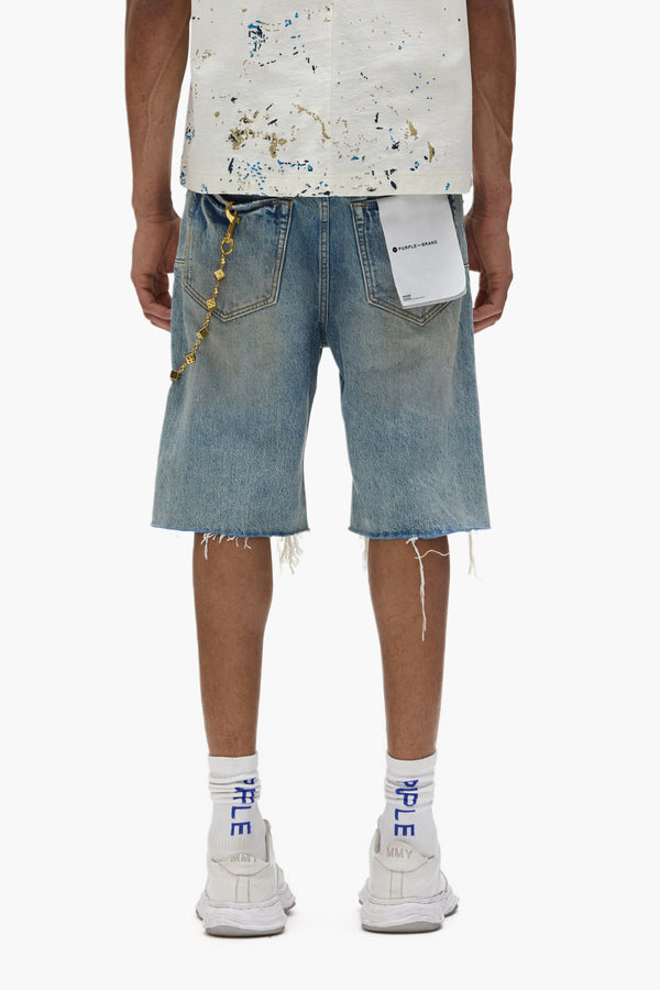 Purple Brand P059 Distressed Patch Shorts Light Indigo