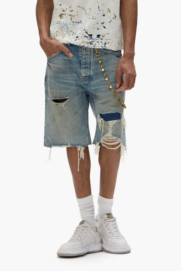 Purple Brand P059 Distressed Patch Shorts Light Indigo