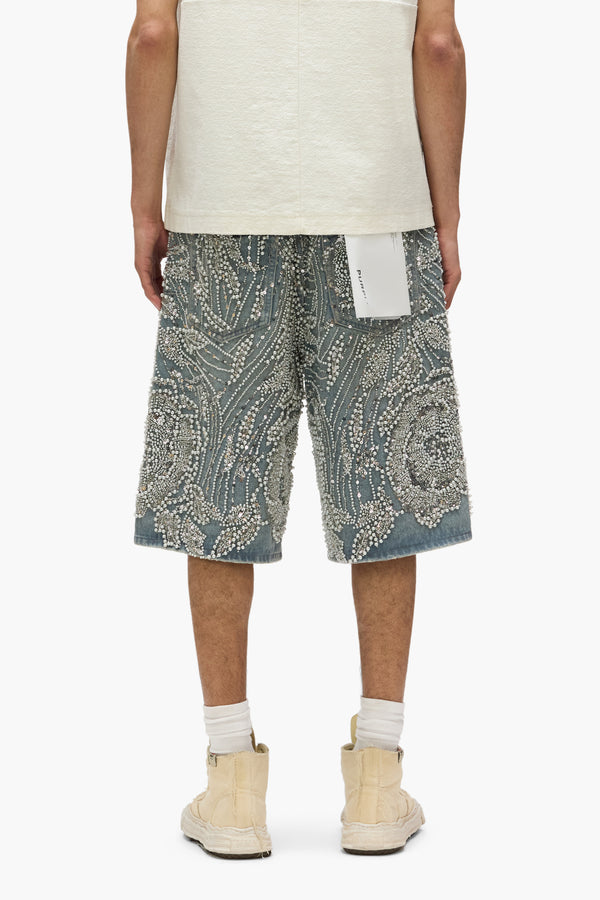 Purple Brand P070 Hand Beaded & Crystal Embellished Short Light Indigo