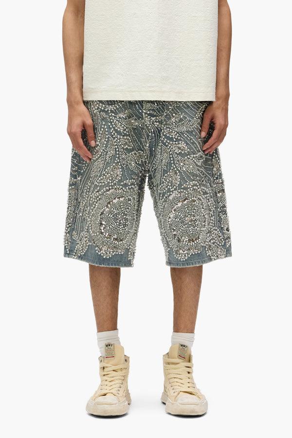 purple brand P070 Hand Beaded & Crystal Embellished Short Light Indigo