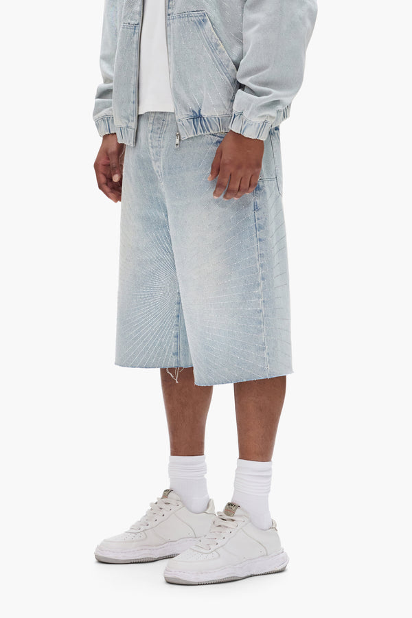 Purple Brand P070 Radial Hotfix Shorts Light Indigo