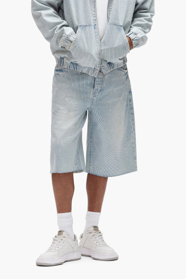 Purple Brand P070 Radial Hotfix Shorts Light Indigo