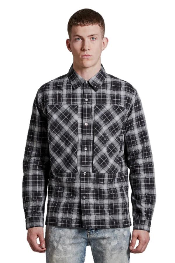 purple brand P304 PLAID SHIRT - Bias Chest Pocket Black