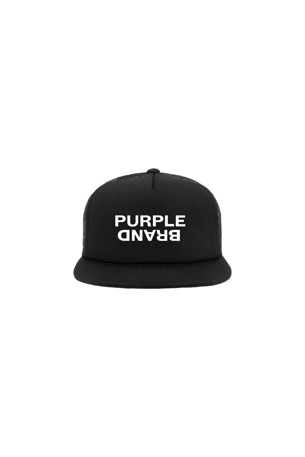 purple brand P902 5 Panel Foam Trucker 3D Hat Black