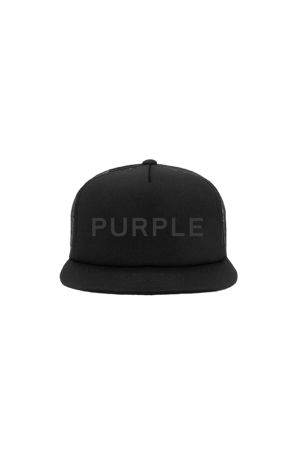 purple brand P902 5 PANEL HAT - Black Lettermark Black