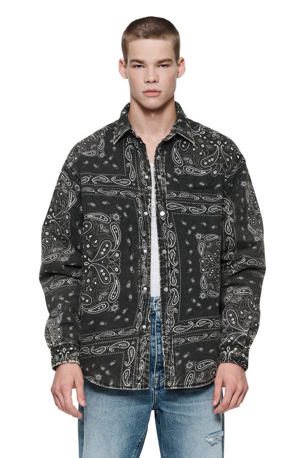 purple brand PADDED QUILT LINE BANDANA SHIRT - Black Black