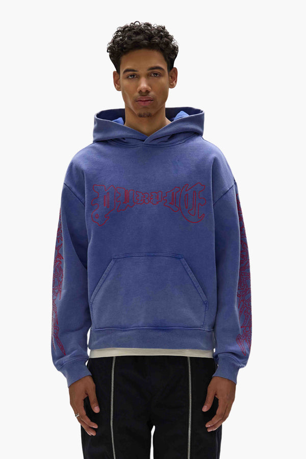 purple brand Arched Gothic Hoodie Blue