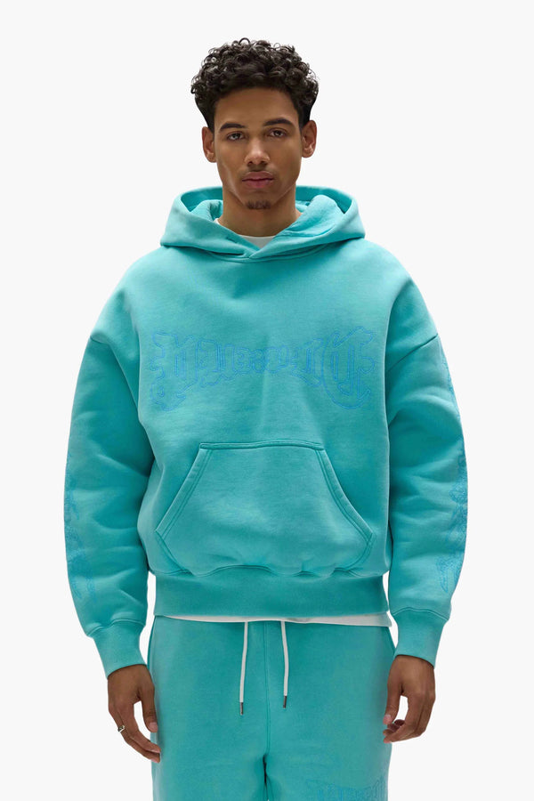 purple brand Arched Gothic Hoodie Blue