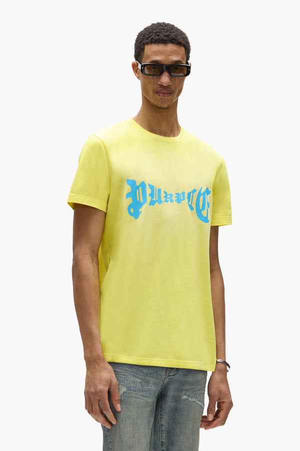 Purple Brand Arched Gothic Wordmark Tee Yellow