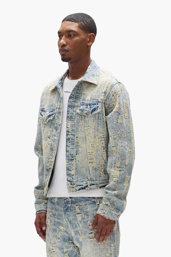 Purple Brand Beaded Destroy Jacket Light Indigo