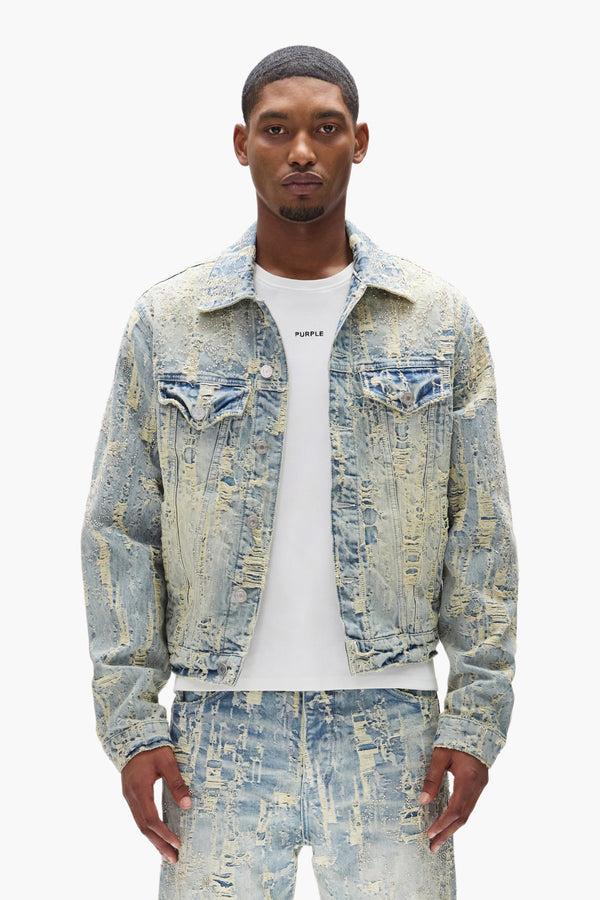 purple brand Beaded Destroy Jacket Light Indigo