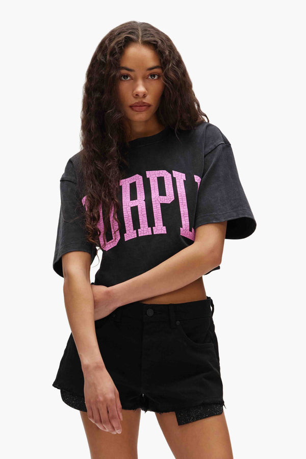 Purple Brand Collegiate Cropped Tee Black